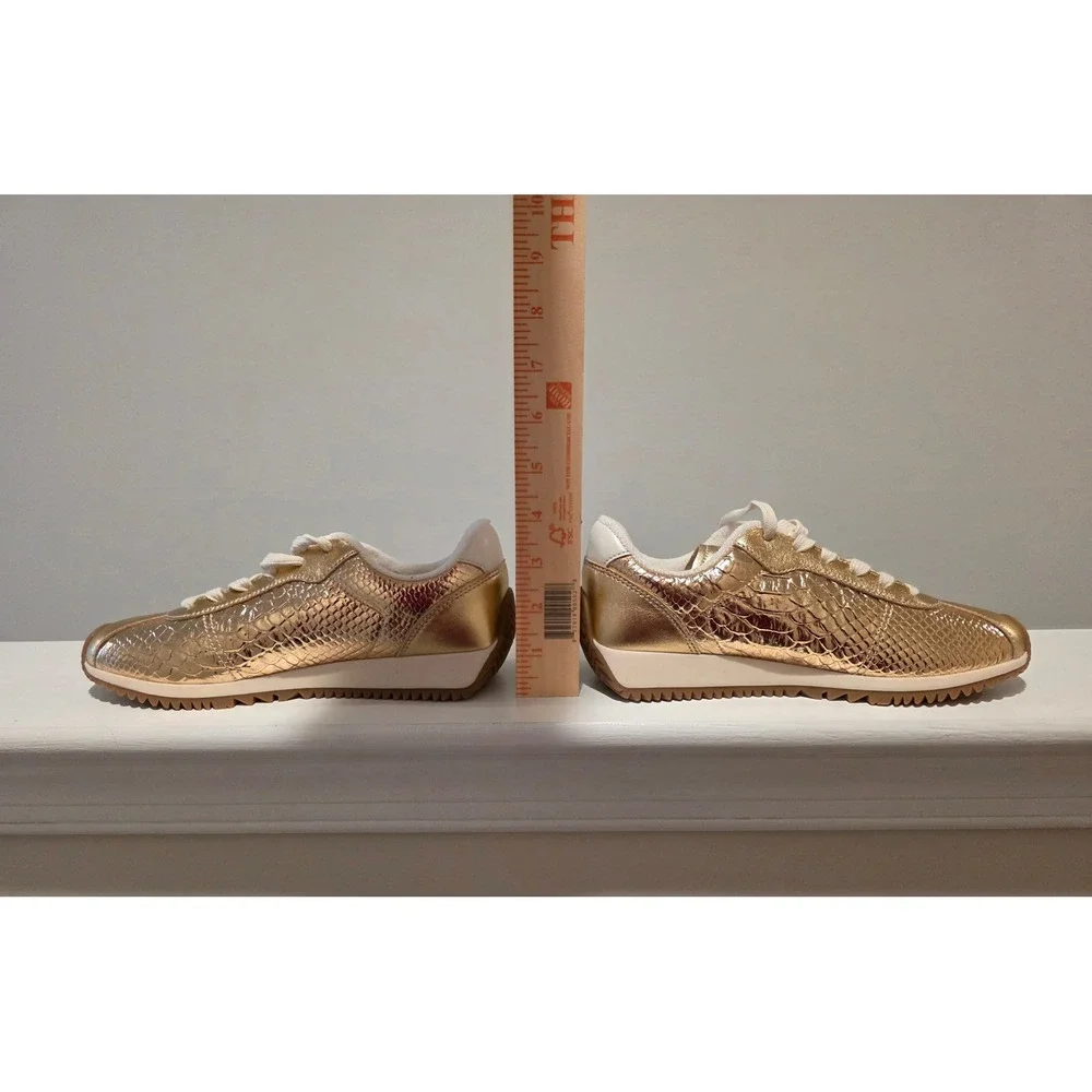 Women's sz 6 M Michael Kors Gold Metallic Croc Embossed Low Top Sneakers Lace Up